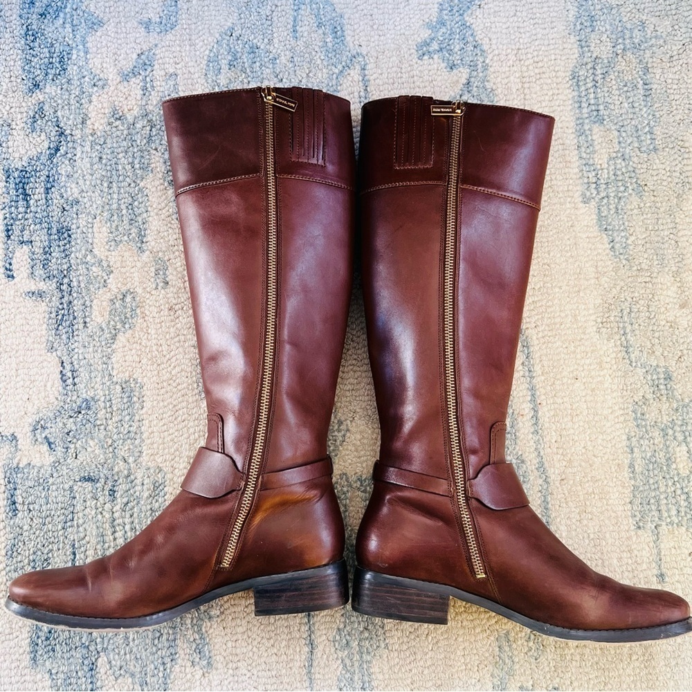 MICHAEL KORS FULTON HARNESS GOLD MK LOGO MOCHA BROWN TALL RIDING BOOTS SIZE 8 - Picture 12 of 12